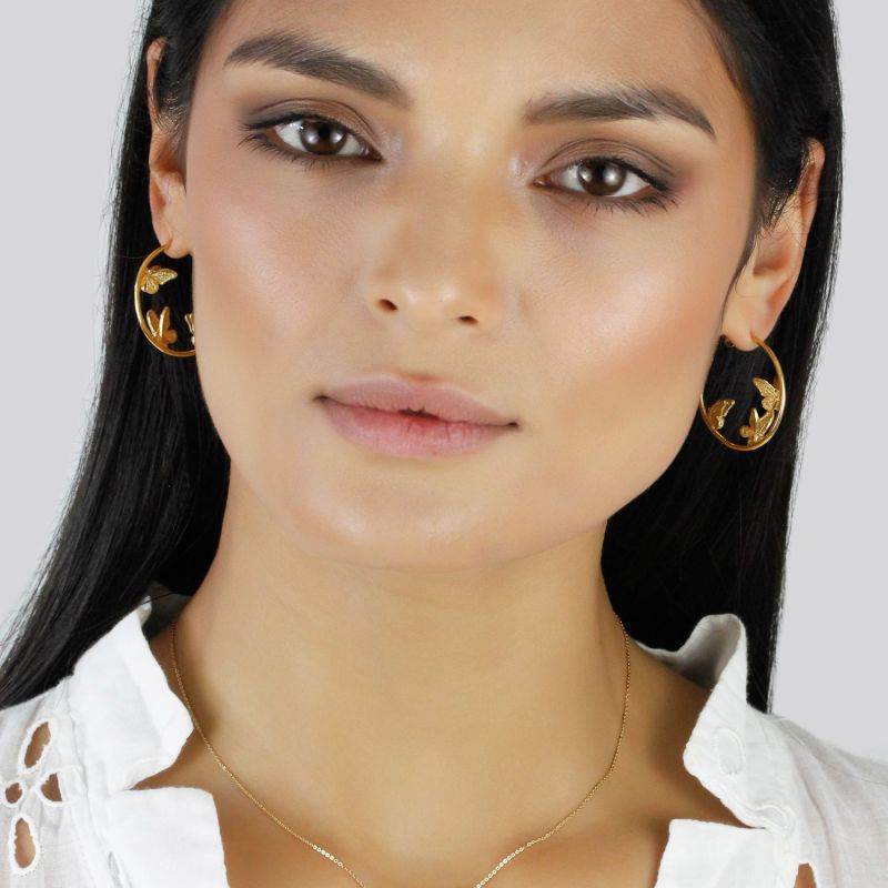 Butterfly Hoop Earrings - Gold image