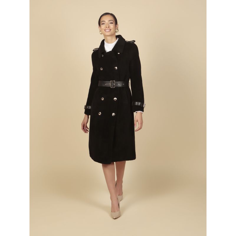 'Loren' 100% Wool Trench Coat - Black image