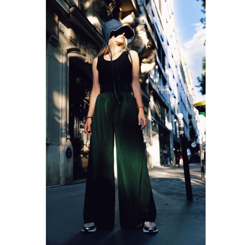 Dark Green High Waist Long Wide Leg Trousers image