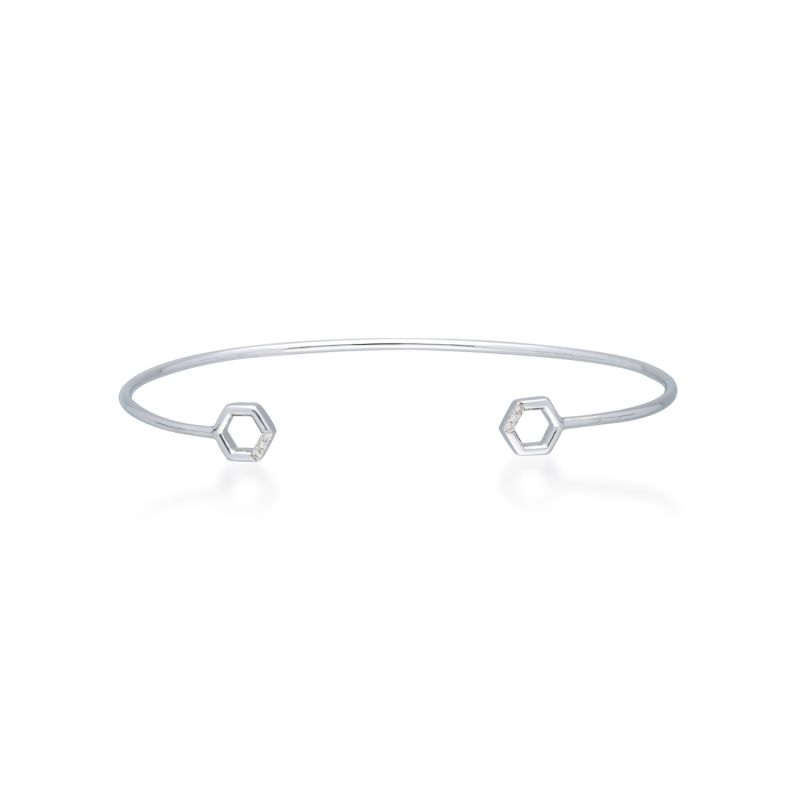 Diamond Pavé Hexagon Open Bangle In 9Ct White Gold image