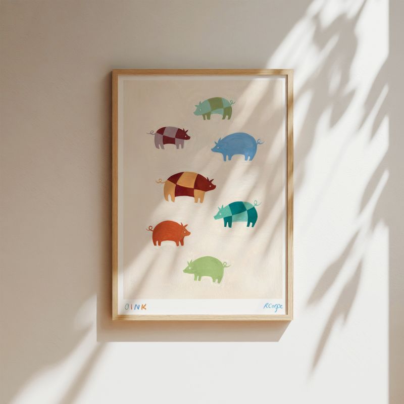 A3 - 'Oink' Colourful Pigs Print image