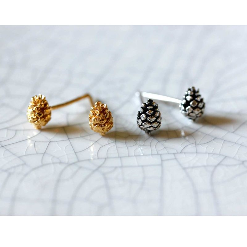 Baby Pine Cone Earrings - Gold image