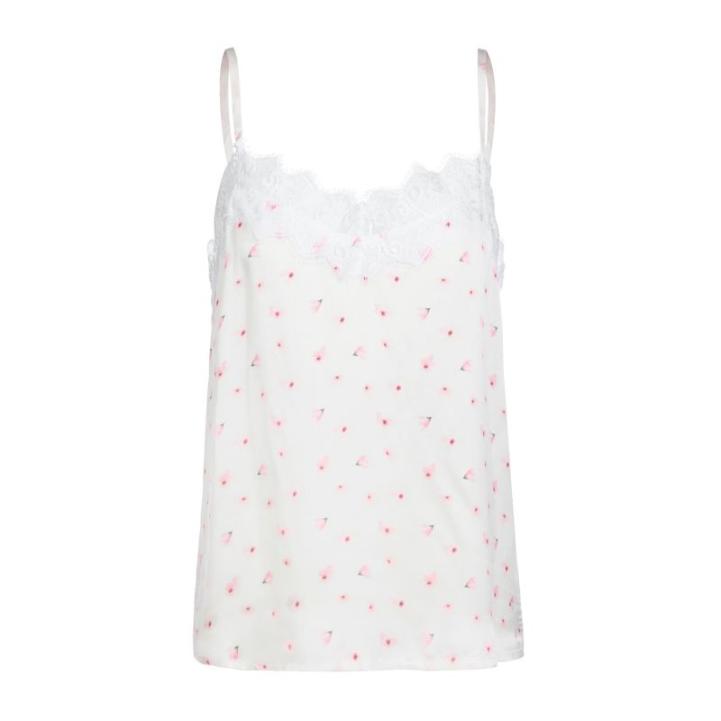 Freya White Printed Organic Peace Silk Top With Pink Flowers image