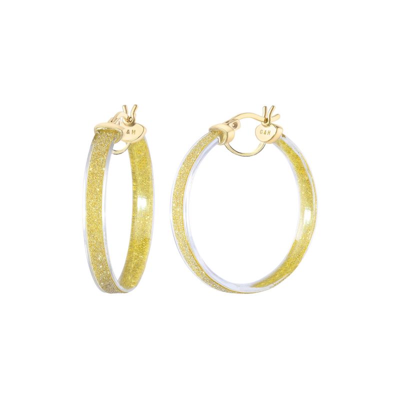 Glitter Hoop Earrings In Clear & Gold image