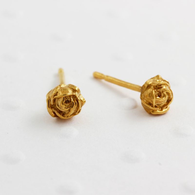 Tiny Rose Stud Earrings Gold image