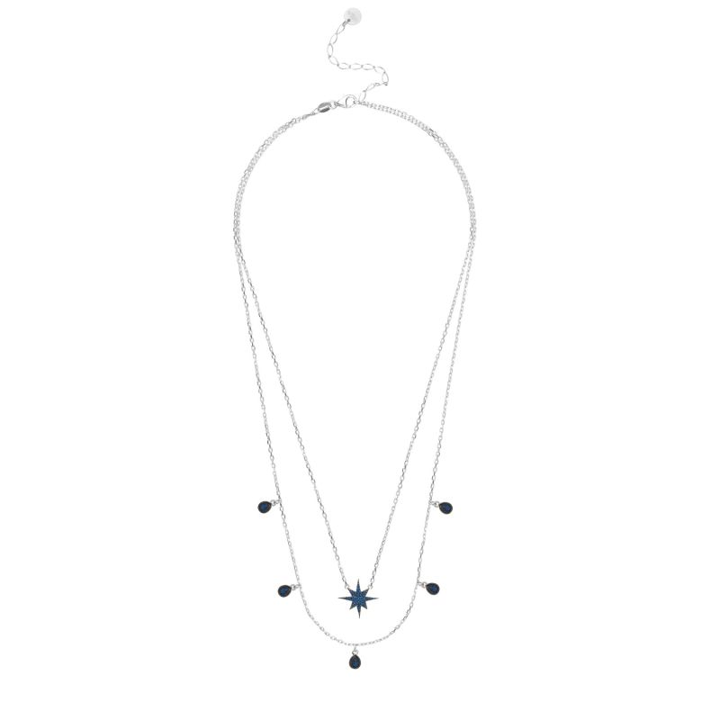 Starburst Double Strand Layered Necklace Silver Sapphire image