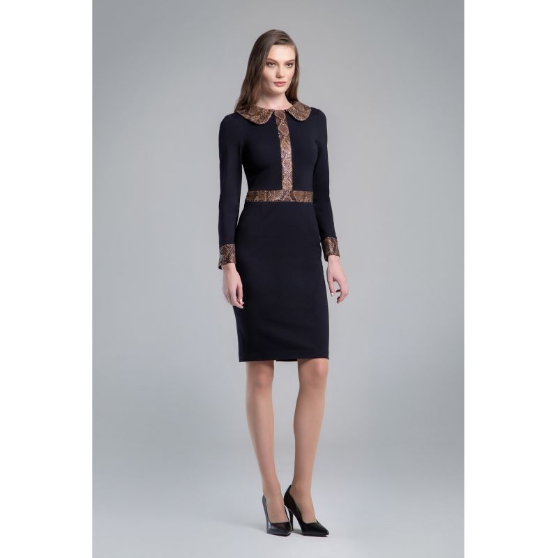 Lynn Black Jersey Dress With Snake-Effect Trim image