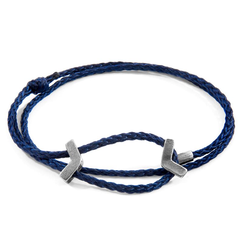 Navy Blue William Silver & Rope Skinny Bracelet image