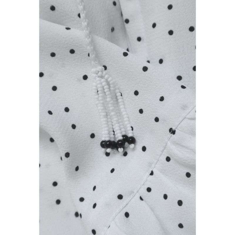 Aaron Ruffled Split  Polka-Dot Midi Dress - White - Black image