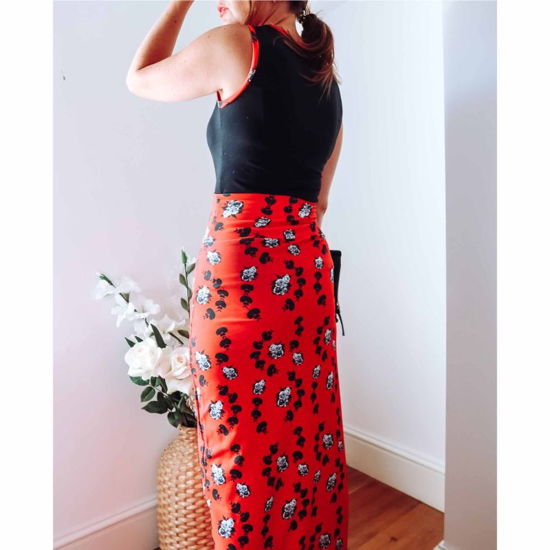 Red Floral Maxi Jersey Skirt image