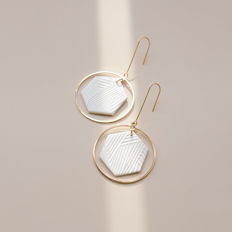 Hexagon Halo Dangly Earrings In White image