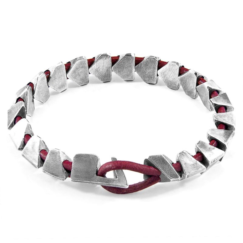 Red Bordeaux Brixham Maxi Silver & Round Leather Bracelet image