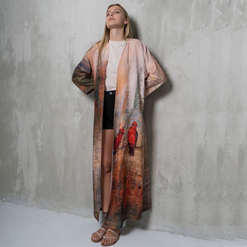 Abstract Aviators Bird Abstract Print Long Kimono Dress image