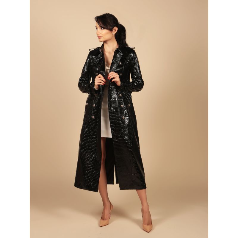 'Indiscreet' 100% Leather Trench Coat In Nero image