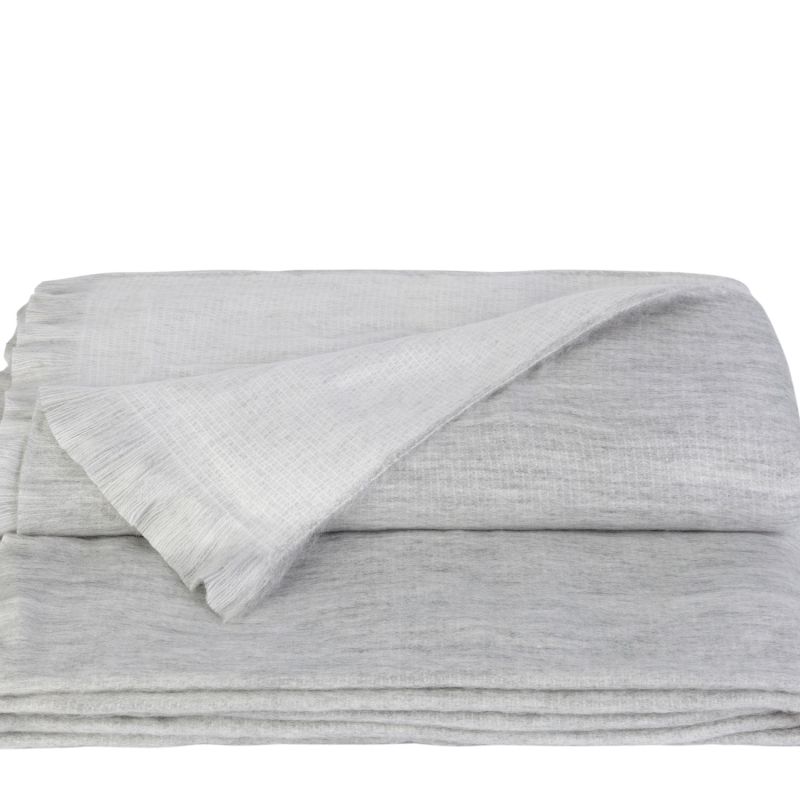 Double Plaid/Throw Light Grey & White Alpaca Wool image