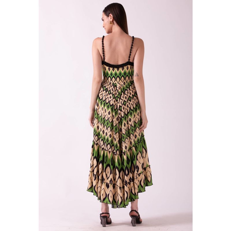 Acacia - Tiered Maxi Dress With Beaded Straps And Fringe Lace image