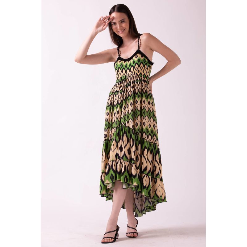 Acacia - Tiered Maxi Dress With Beaded Straps And Fringe Lace image