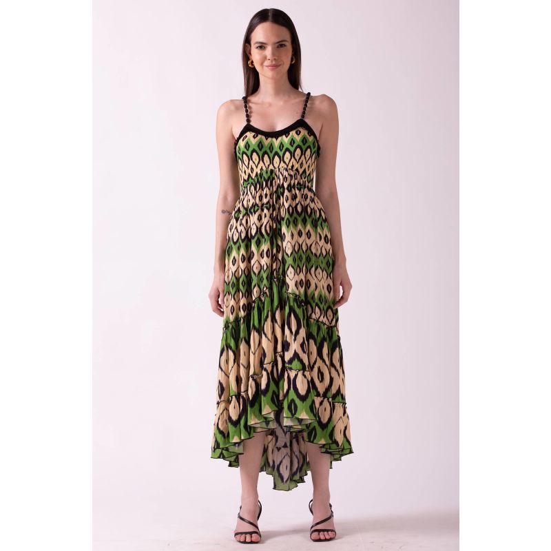 Acacia - Tiered Maxi Dress With Beaded Straps And Fringe Lace image