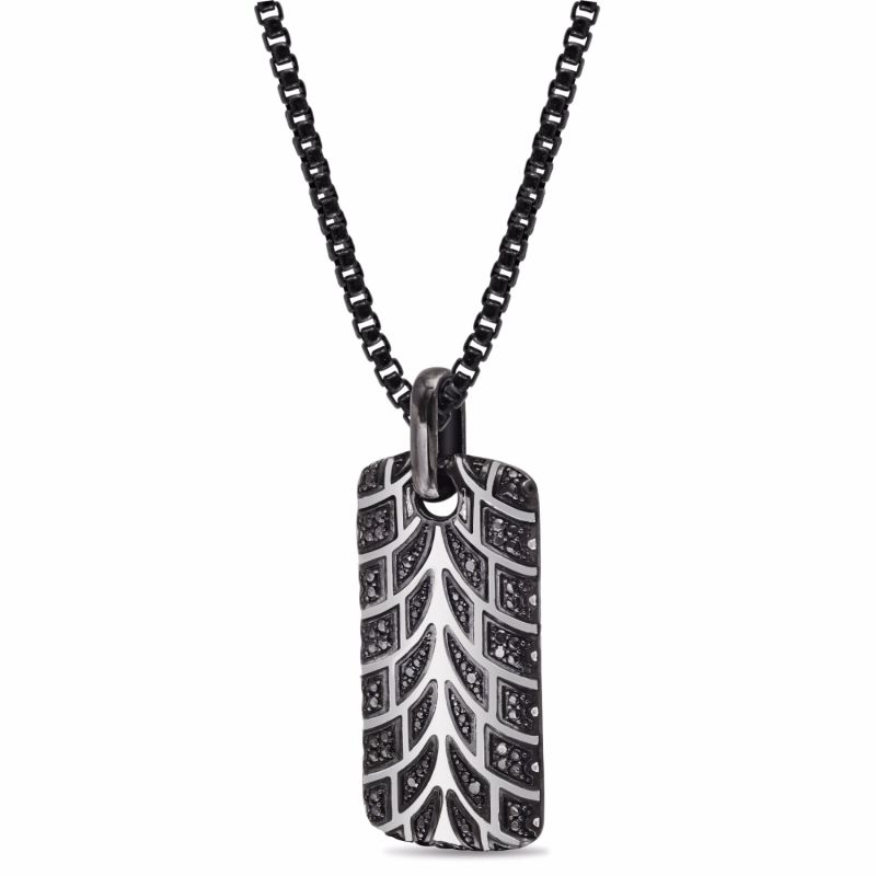 Racer Swag Black Rhodium Plated Sterling Silver Tire Tread Black Diamond Tag image