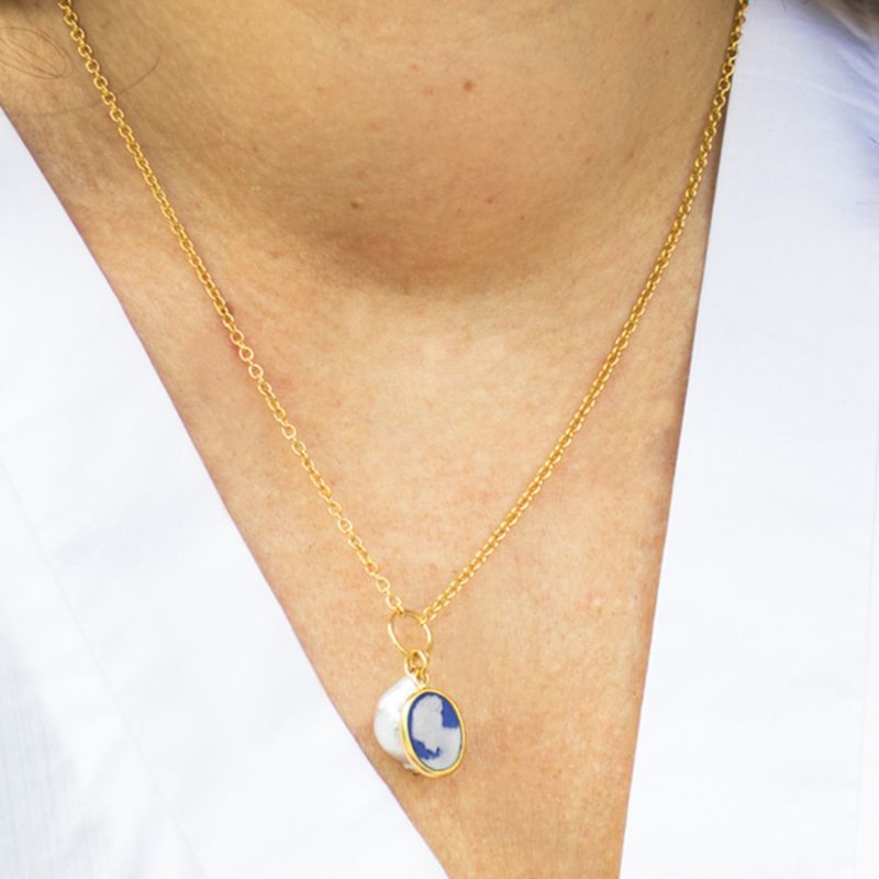 Blue Cameo With A Pearl Necklace image