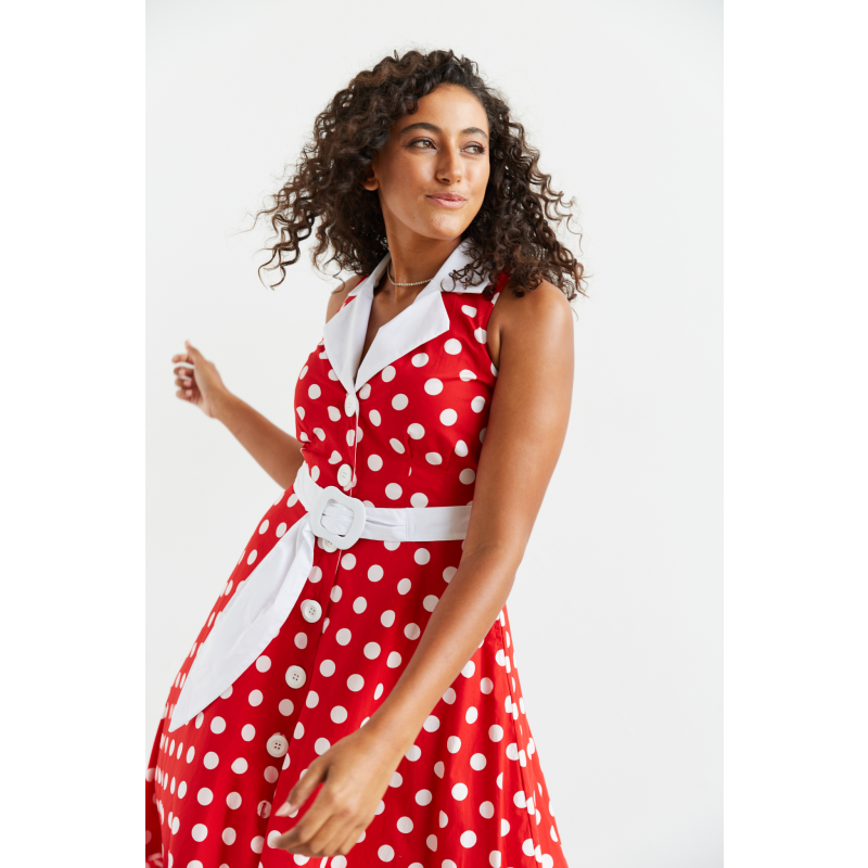 Adelaide Alluring Midi Dress With Red & White Polka Dots image