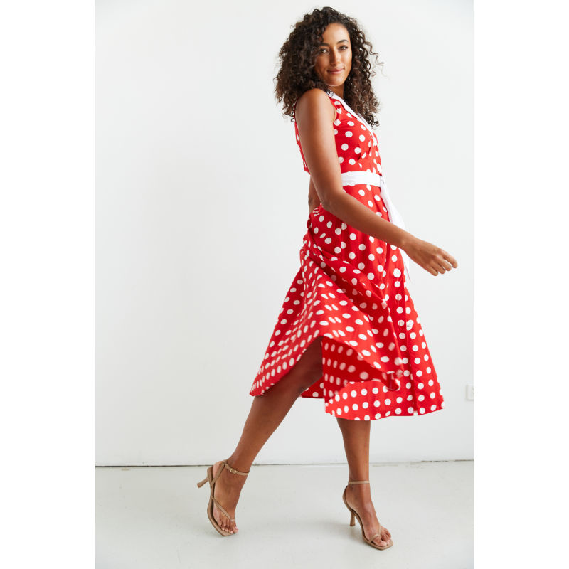 Adelaide Alluring Midi Dress With Red & White Polka Dots image