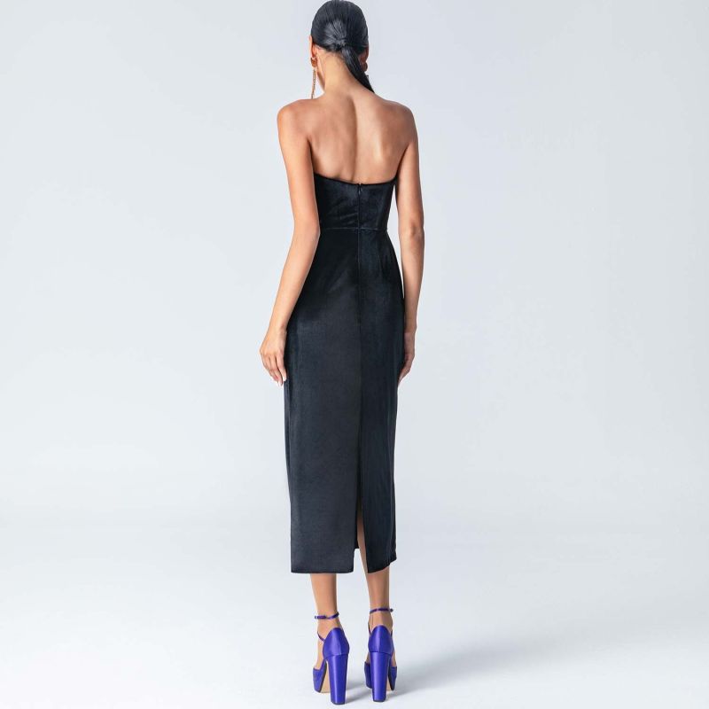 Adele Velvet Midi Strapless Dress Black image