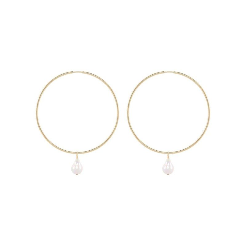 Adina Large Pearl Gold Thin Hoops image