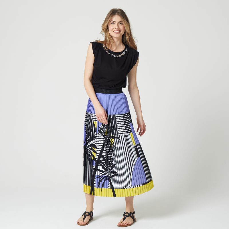 Stripe And Palm Print Pleated Recycled Fabric Maxi Skirt image