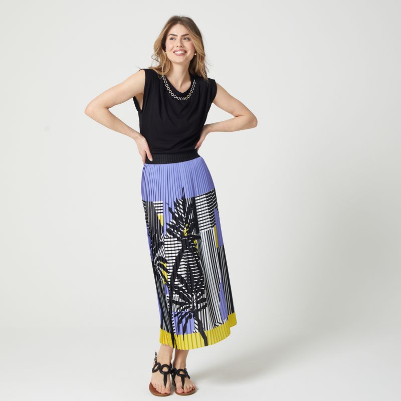 Stripe And Palm Print Pleated Recycled Fabric Maxi Skirt image