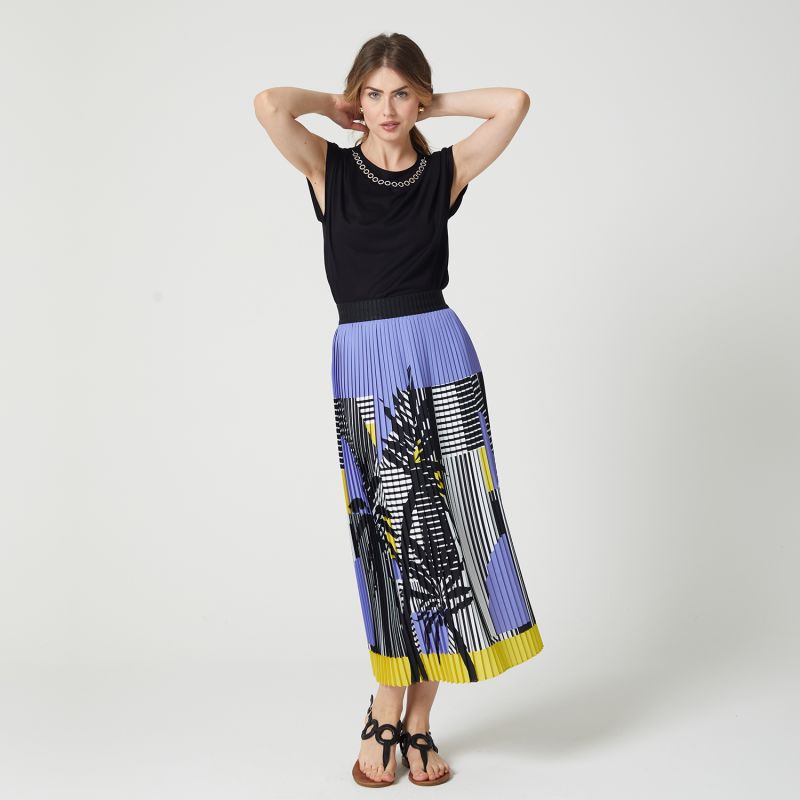 Stripe And Palm Print Pleated Recycled Fabric Maxi Skirt image