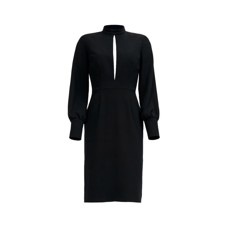 Mira Black Long Sleeve Cut Out Crepe Midi Dress image