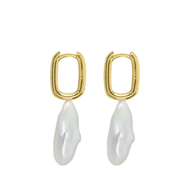 Aetis Flat Baroque Pearl Hoop Earrings-Gold image