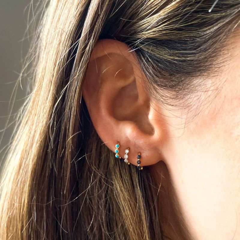 Mini Turquoise Trilogy Huggie Hoop Earring 9K Gold image