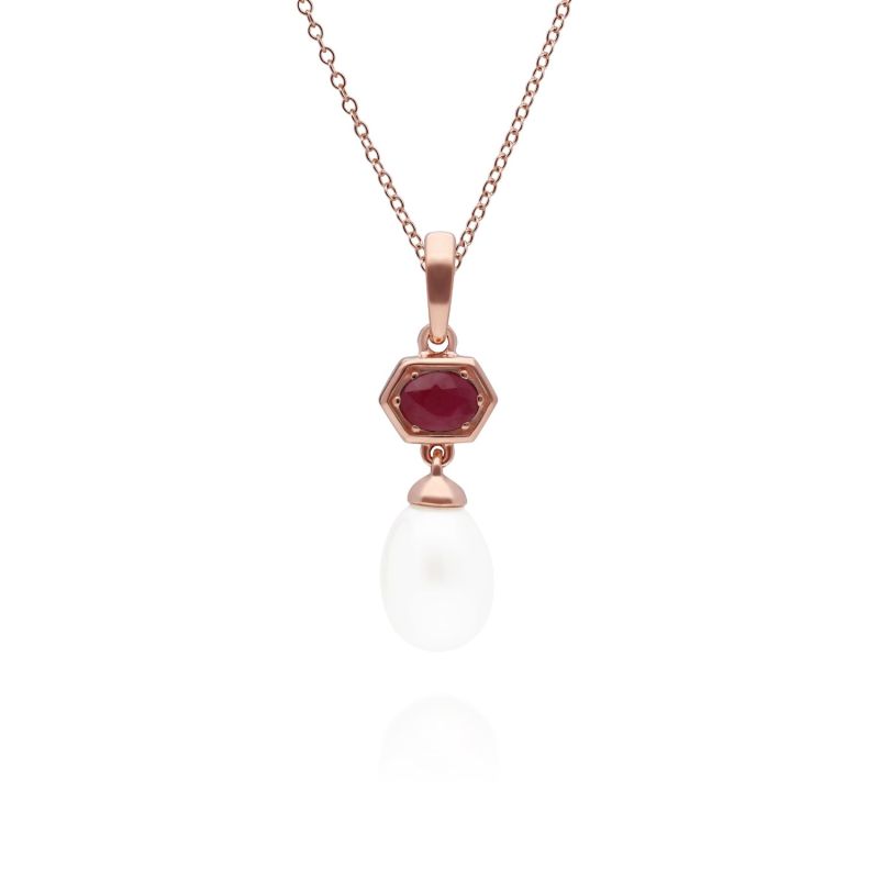 Modern Pearl & Ruby Pendant In Rose Gold Plated Silver image