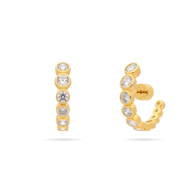 Graduated Bezel Set CZ Huggie Earrings - Gold image