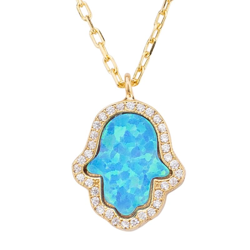 Hamsa Opalite Turquoise Blue Necklace Gold image