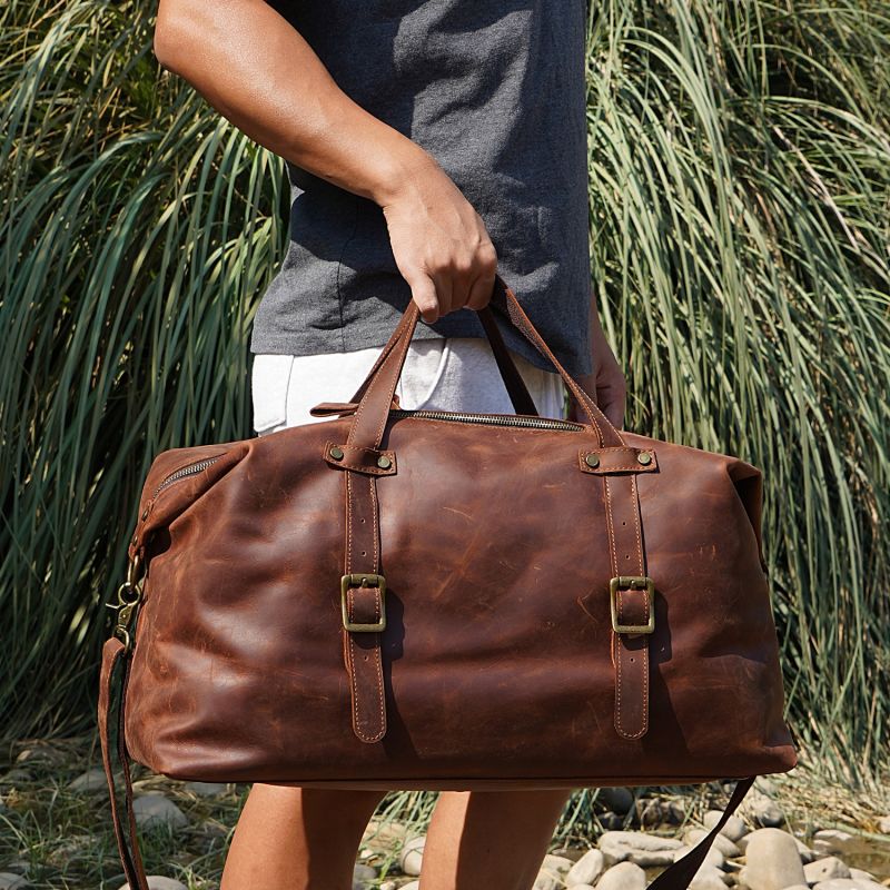 Large Genuine Leather Holdall - Brown image