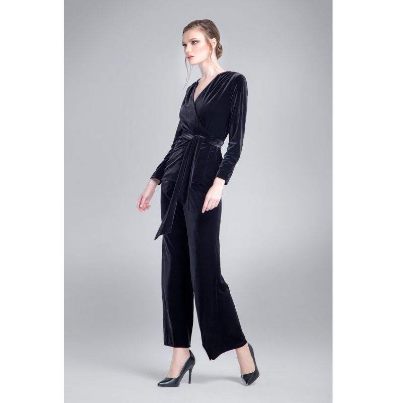 Avery Velvet Wide-Leg Trousers In Black image