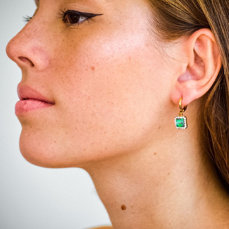 Lucid Square Opal Diamante Gold Huggie Earrings - Blue, Green image