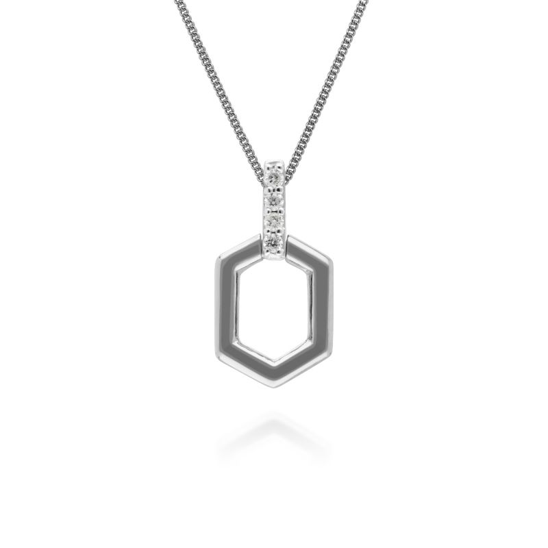 Diamond Pavé Hex Bar Pendant In 9Ct White Gold image