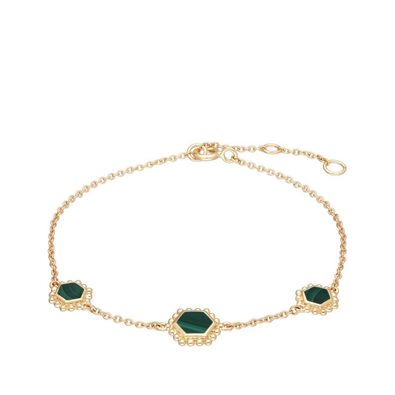 Malachite Slice Bracelet In Gold Plated Silver image