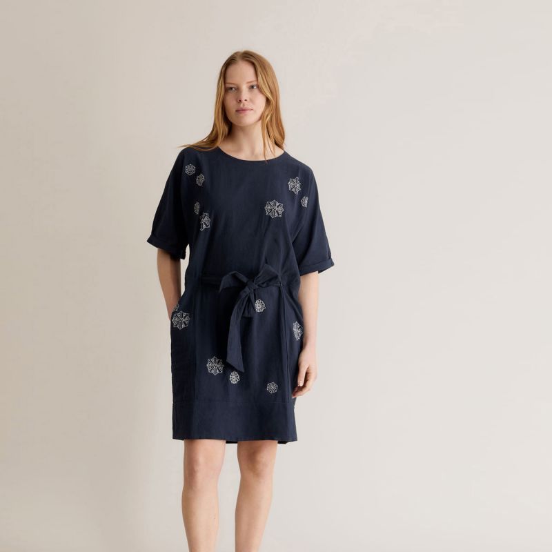 Akina - Embroidered Organic Cotton Dress Navy image