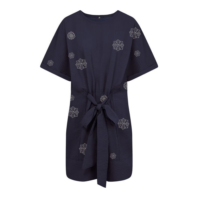 Akina - Embroidered Organic Cotton Dress Navy image