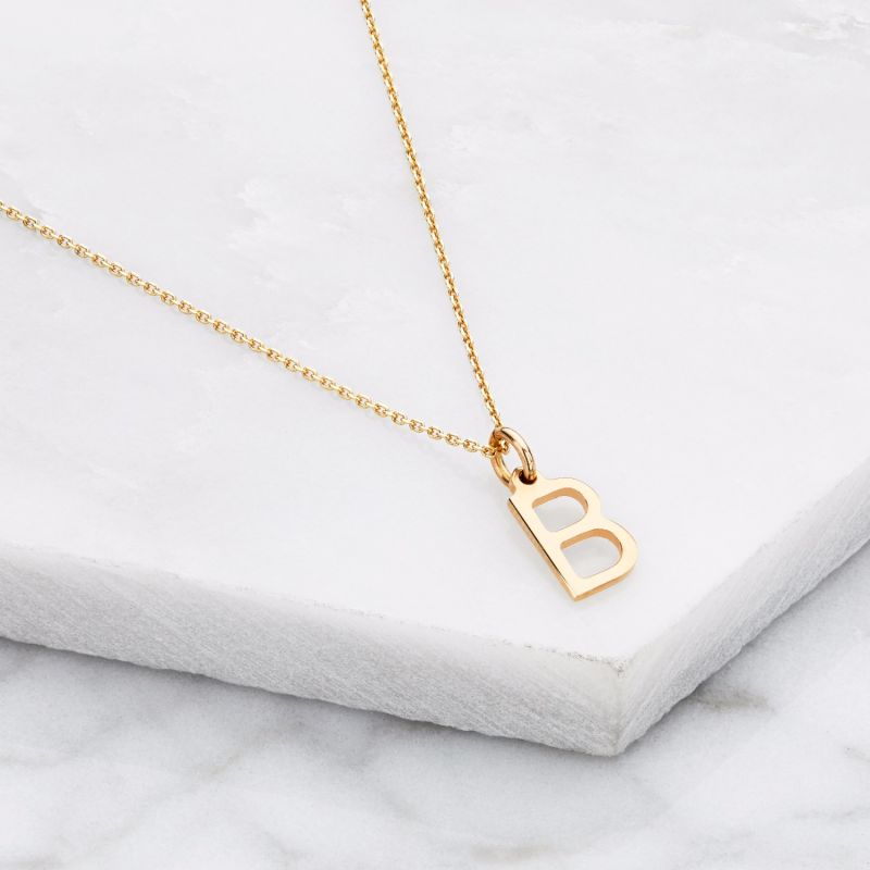 Solid Gold Small Initial Letter Charm Necklace image