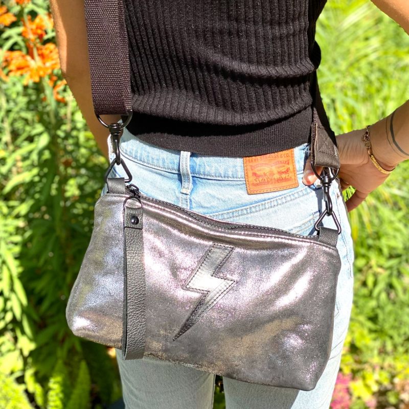 Nancy Crossbody Bag In Distressed Metallic Black image