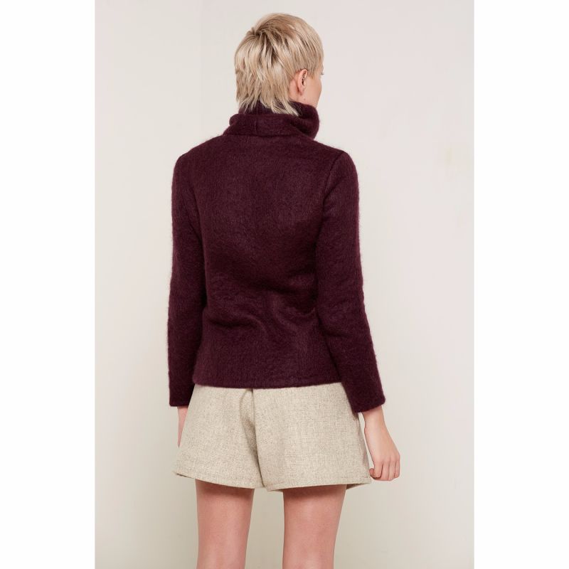 Edith Roll Neck Wool Jumper In Plum Colour image