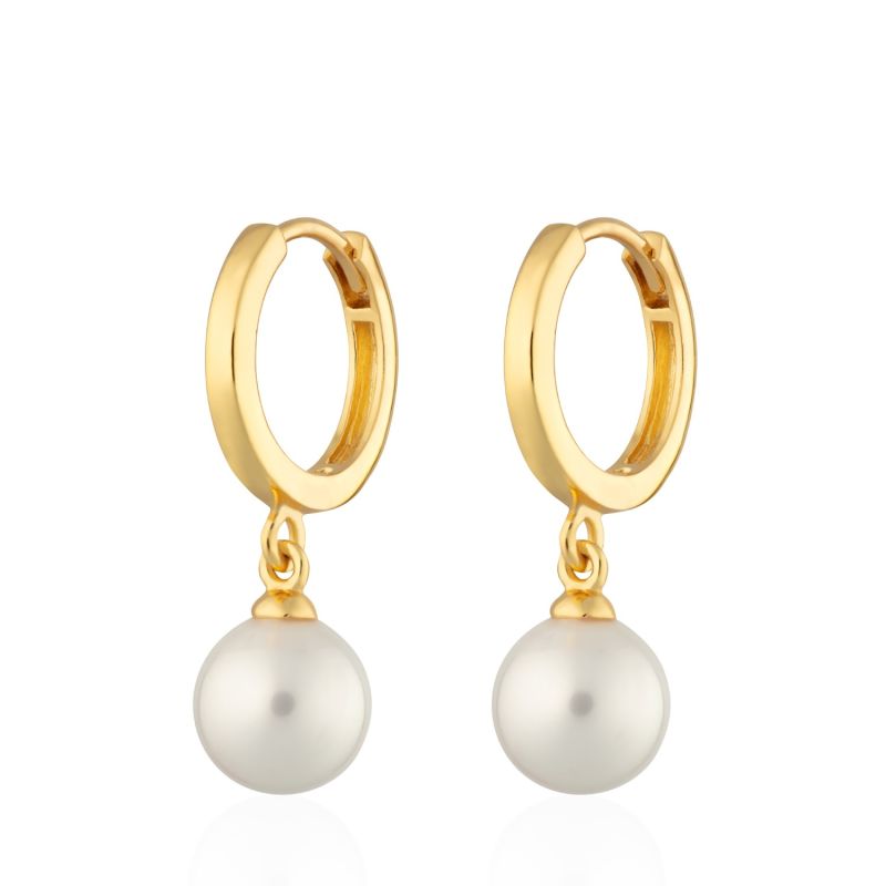 Gold Modern Pearl Huggie Hoop Earrings image