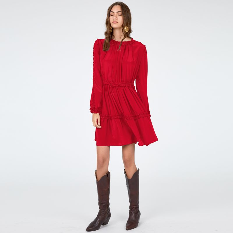 Elma Red Silk Dress With Ruffles image