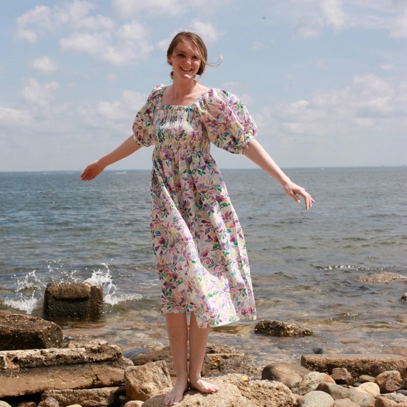 Violet Garden Smocked Cotton Silk Dress image